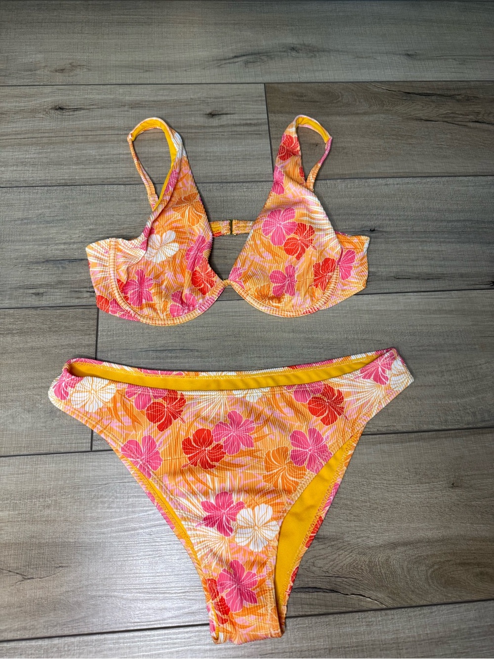 Cabana Del Sol XL Floral Underwire Bikini Set Orange Pink Y2K Tropical